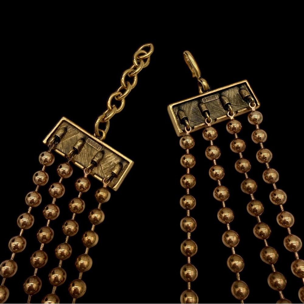 Vintage Monet Egyptian Revival Gold and Rose Gold Beaded Statement Necklace Deco - Picture 12 of 12